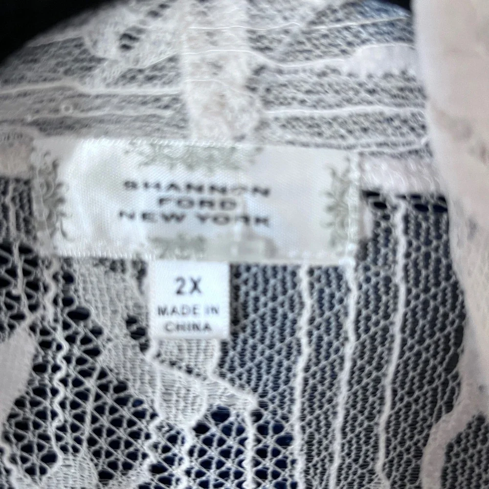 Shannon Ford New York White Floral‎ Lace Cardigan Open Front Sheer Kimono 2X